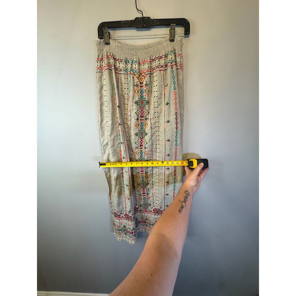 Johnny Was Verena White Side Slit Embroidered Linen Maxi Boho Skirt Large $320 - Picture 7 of 9